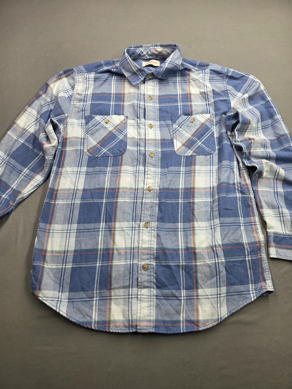 Weatherproof Vintage Blue Orange Plaid Flannel Shirt Men's Size L